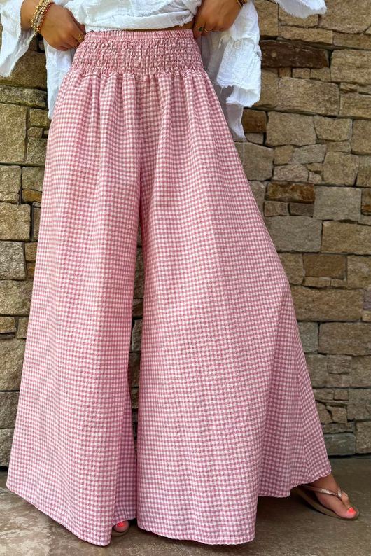 Arbi Gingham Palazzo Pant Indian Pink